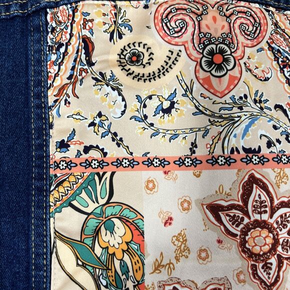 Brit.NY Denim Jean Jacket XL Blue Embellished Satin Mixed Media Floral NEW - Picture 7 of 15